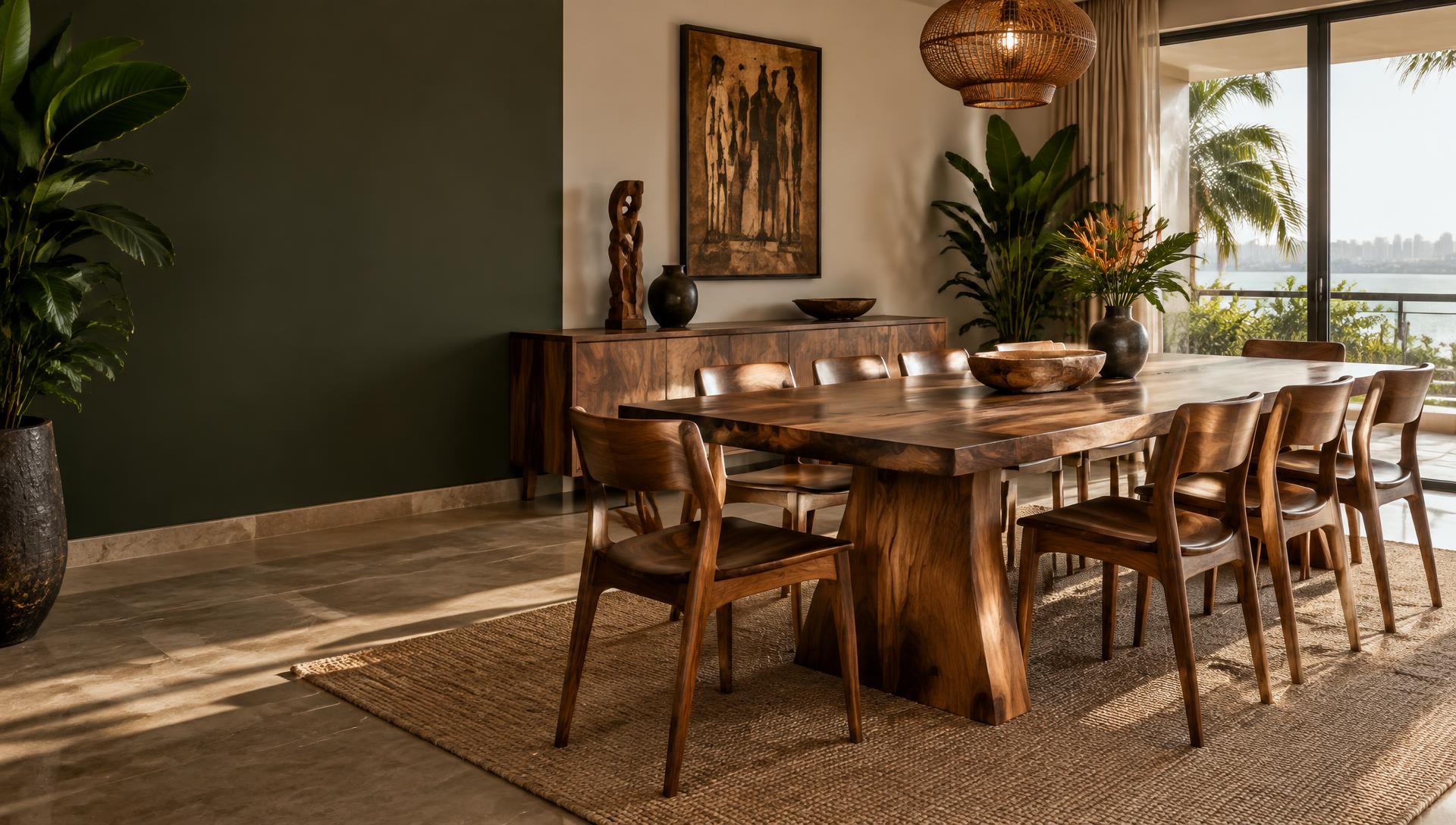 Table et chaises artisanales en bois local